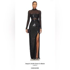 LIKELY Sequin Andie Gown in Black SIZE 0/XS